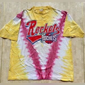 Vintage 90's Warfield Houston Rockets NBA Big Logo Custom Tie Dye TShirt Size XL